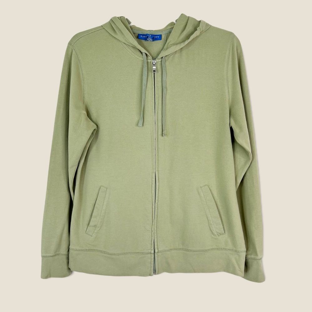Karen Scott Lightweight Stretchy Active Full Zip Hoodie in Light Green Size S